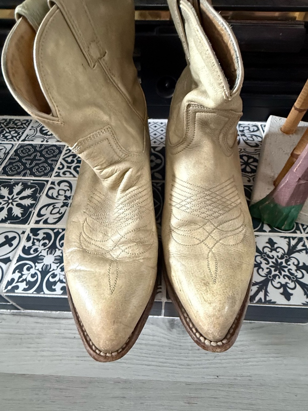 Frye Beige Western Ankle Boots - Picture 3 of 7